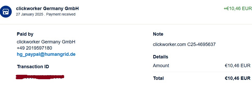 Clickworker payment proof